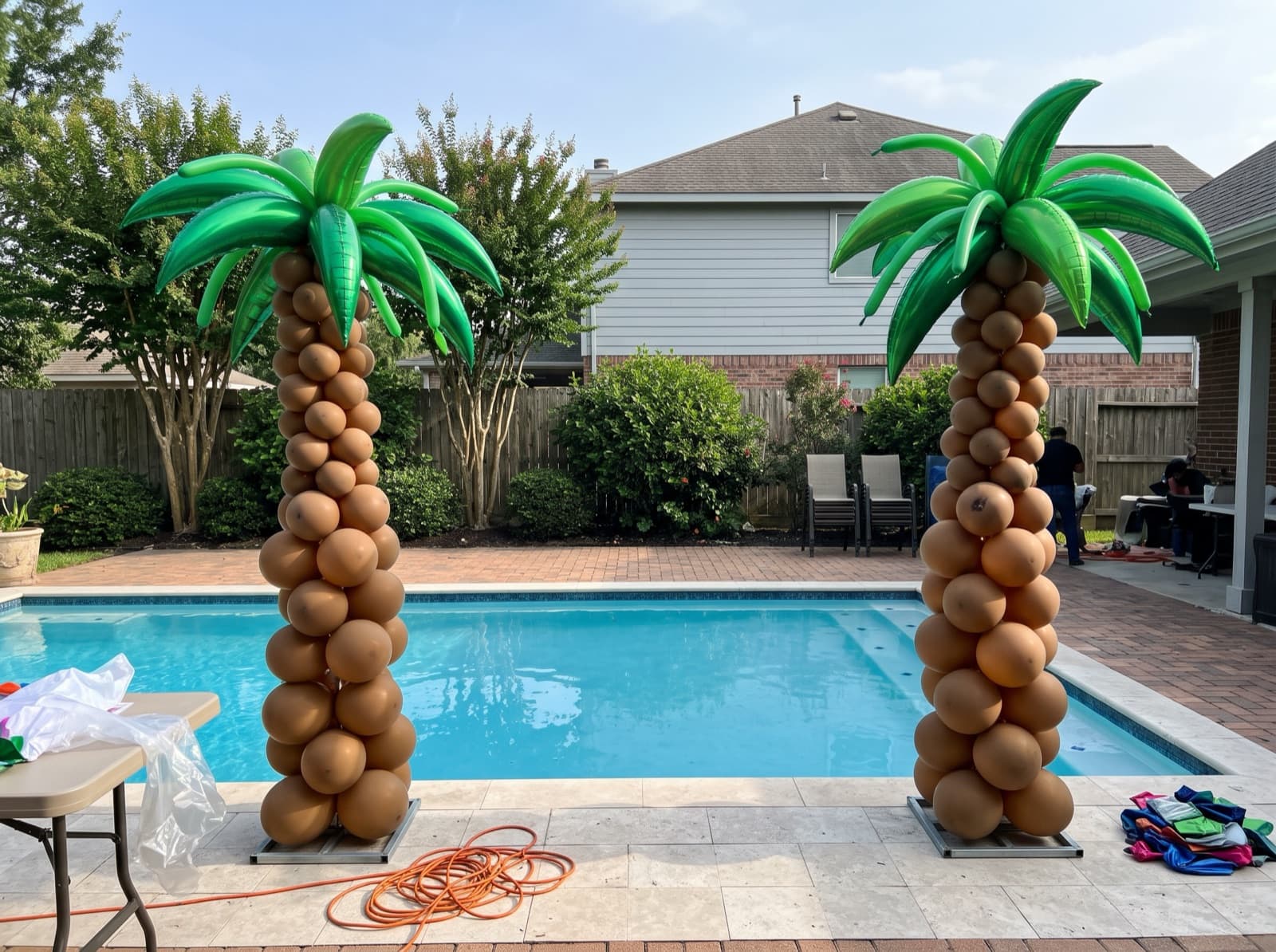 Balloon palm trees beside a pool