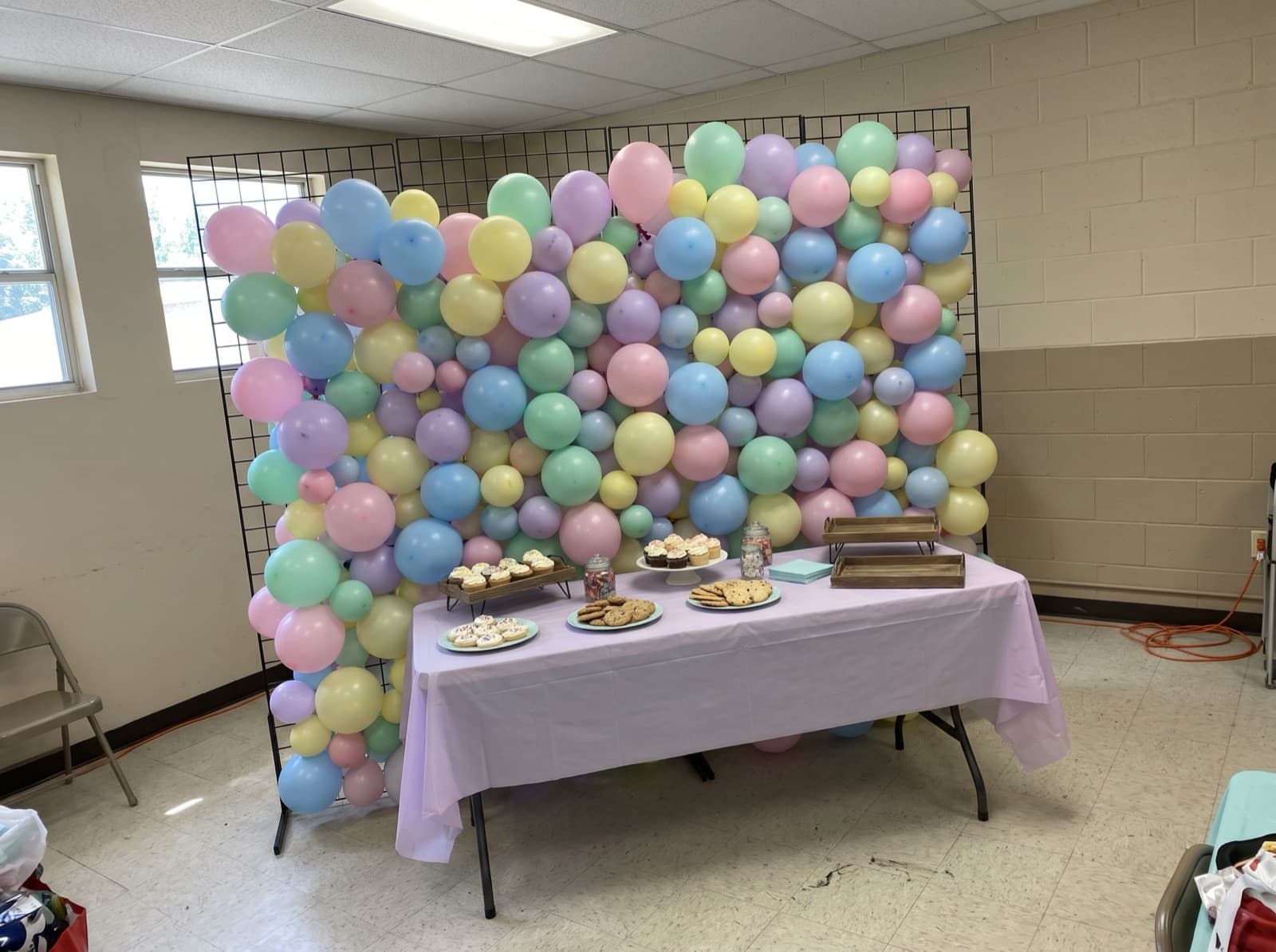 Square framed balloon wall in pastel colors
