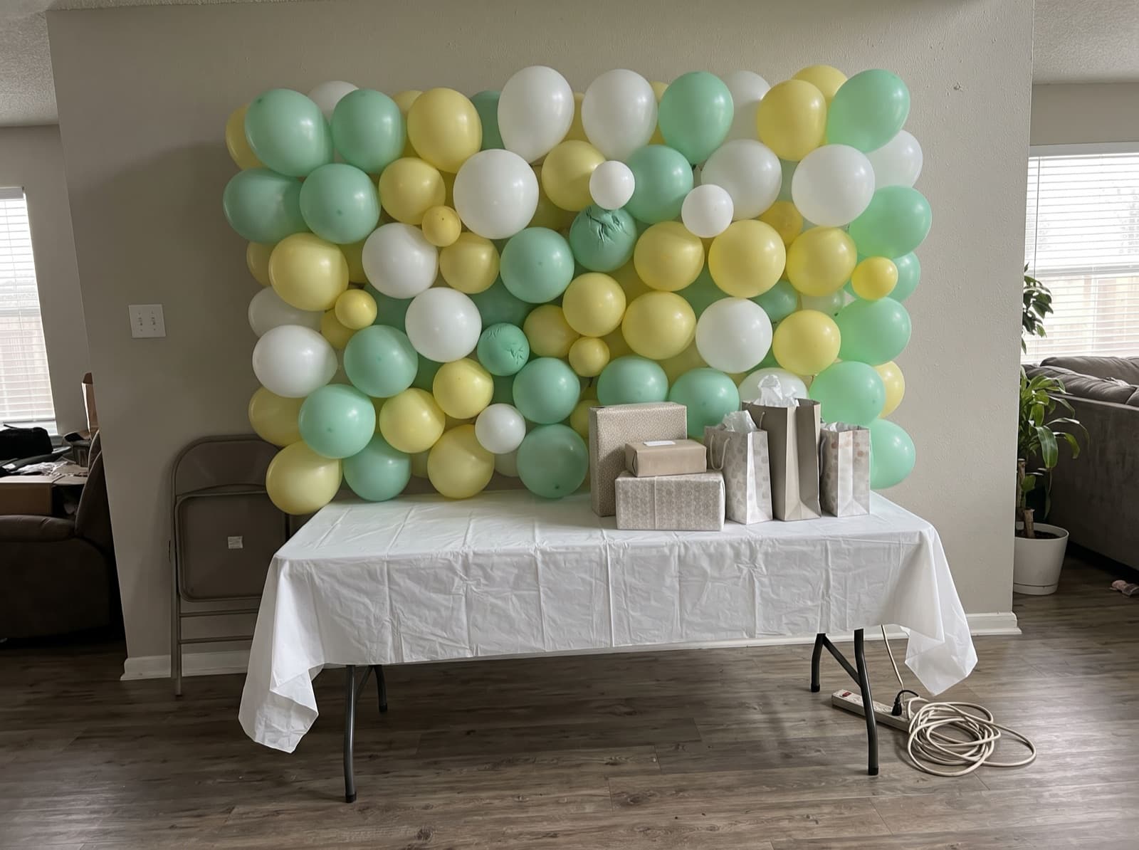 Pastel balloon wall for a baby shower